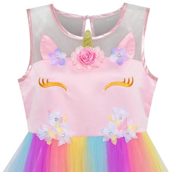 🦄 Rainbow Unicorn Princess Tulle Summer Dress 🦄 - Picture 3 of 7